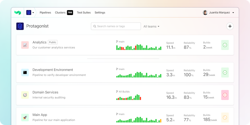 Multiple pipelines shown on the Buildkite dashbaord