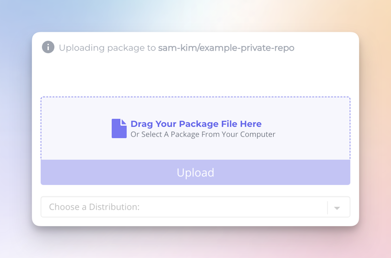 The upload package screen