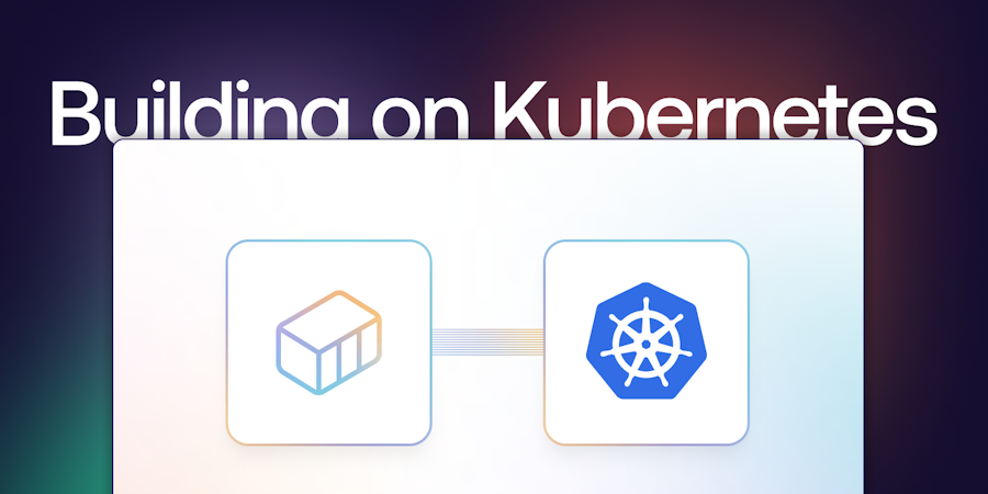 A container icon connected to the Kubernetes logo
