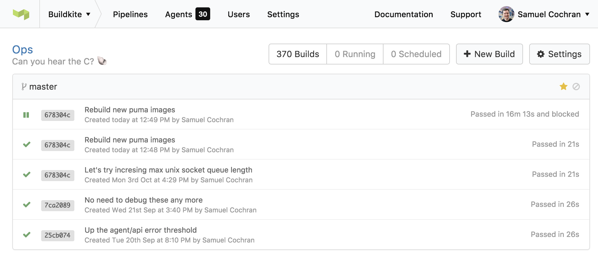 Pipelines view including blocked build