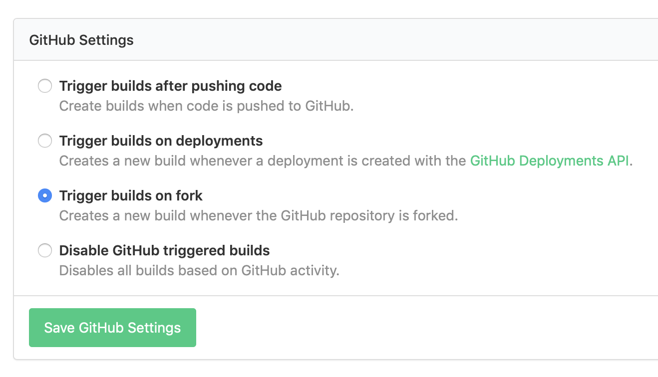 Screenshot of Buildkite GitHub Settings