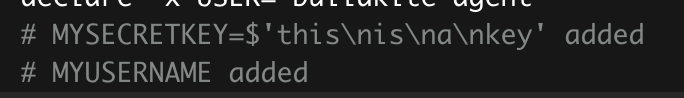Log output showing a multi-line environment value in the new quoting style