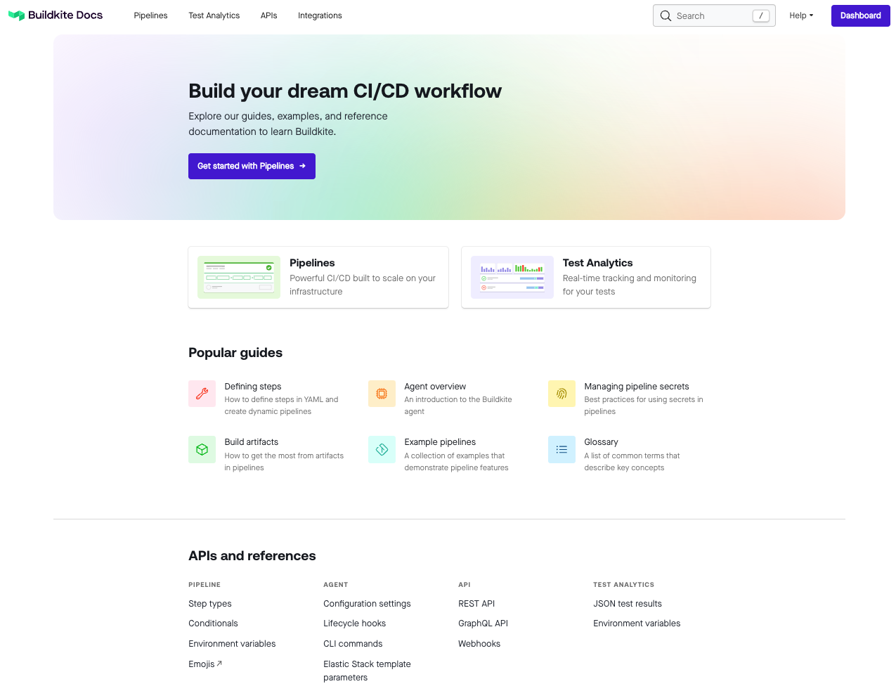 The new design of the documentation home page