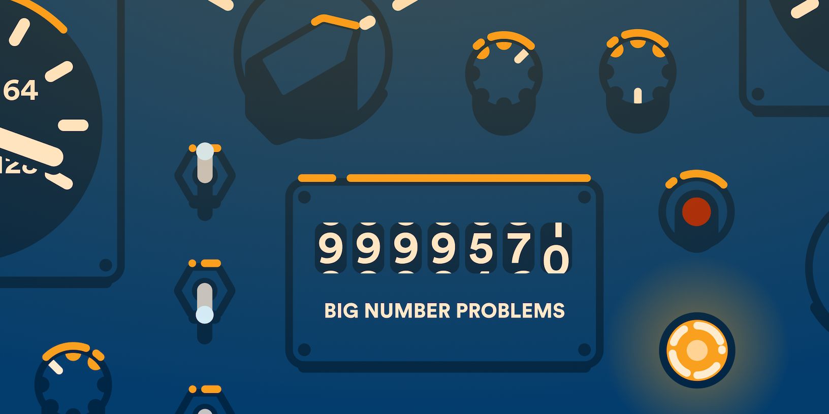 Header image of an odometer nearing its max number. The label reads "Big Number Problems"