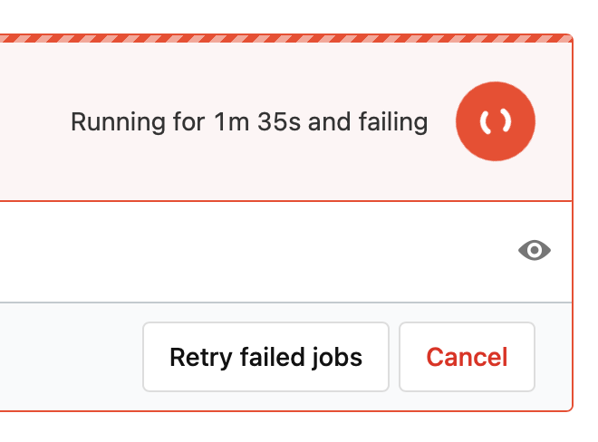 The Retry failed jobs button displays on a running build after a job fails.