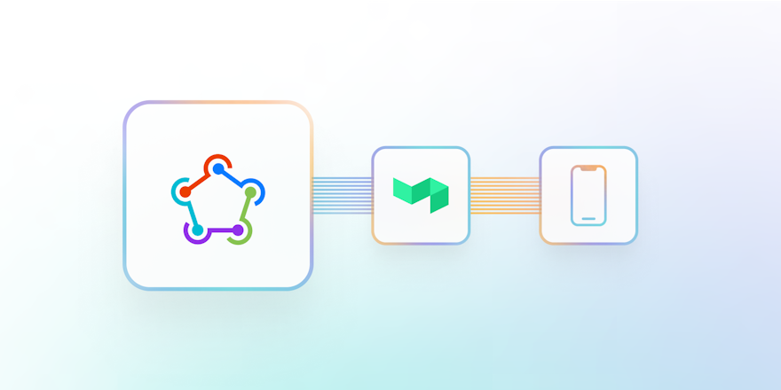 Three icons, connected to each other. Fastlane on the left, Buildkite in the center, and a mobile device on the right