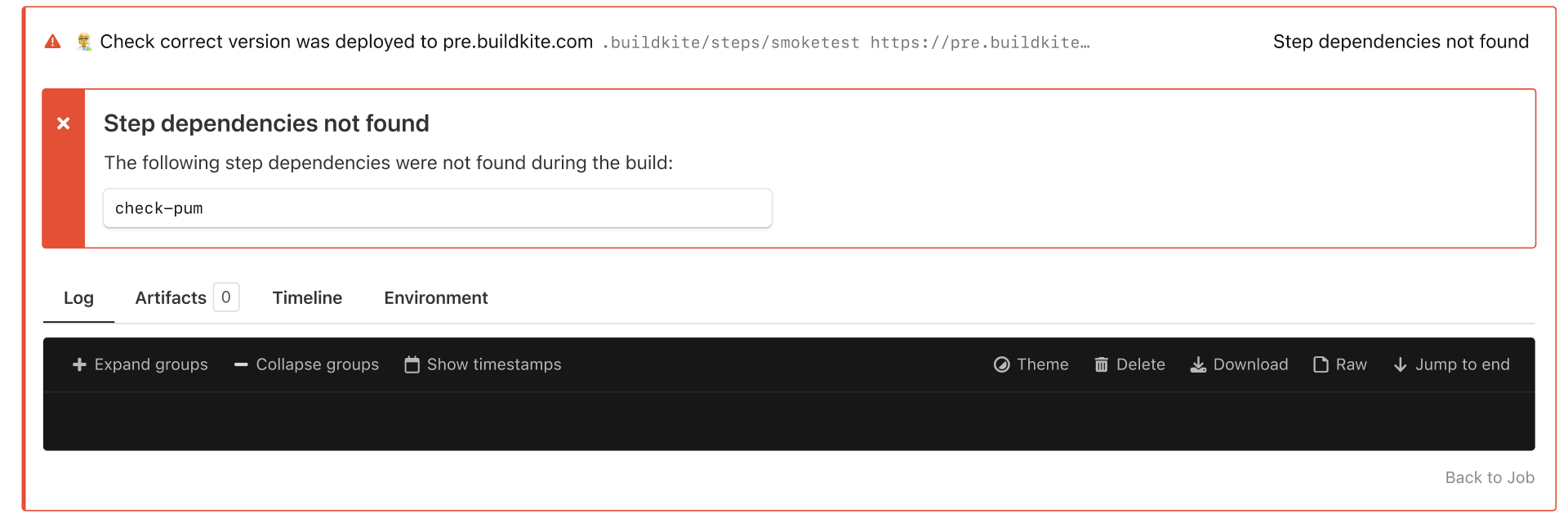 Detailed missing dependency error in expanded job row
