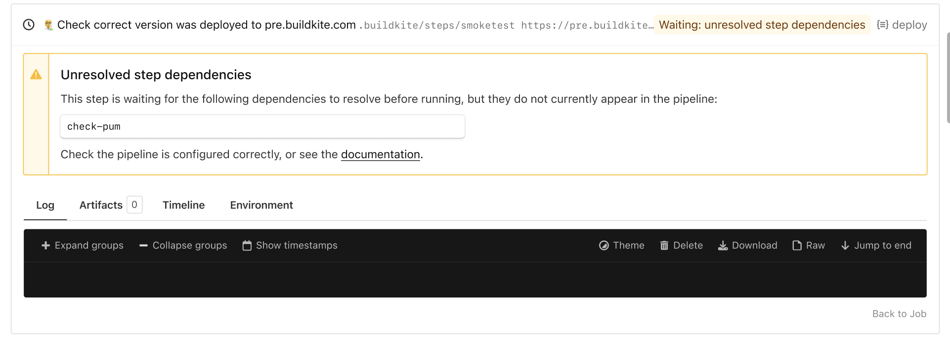 Detailed missing dependency warning in expanded job row