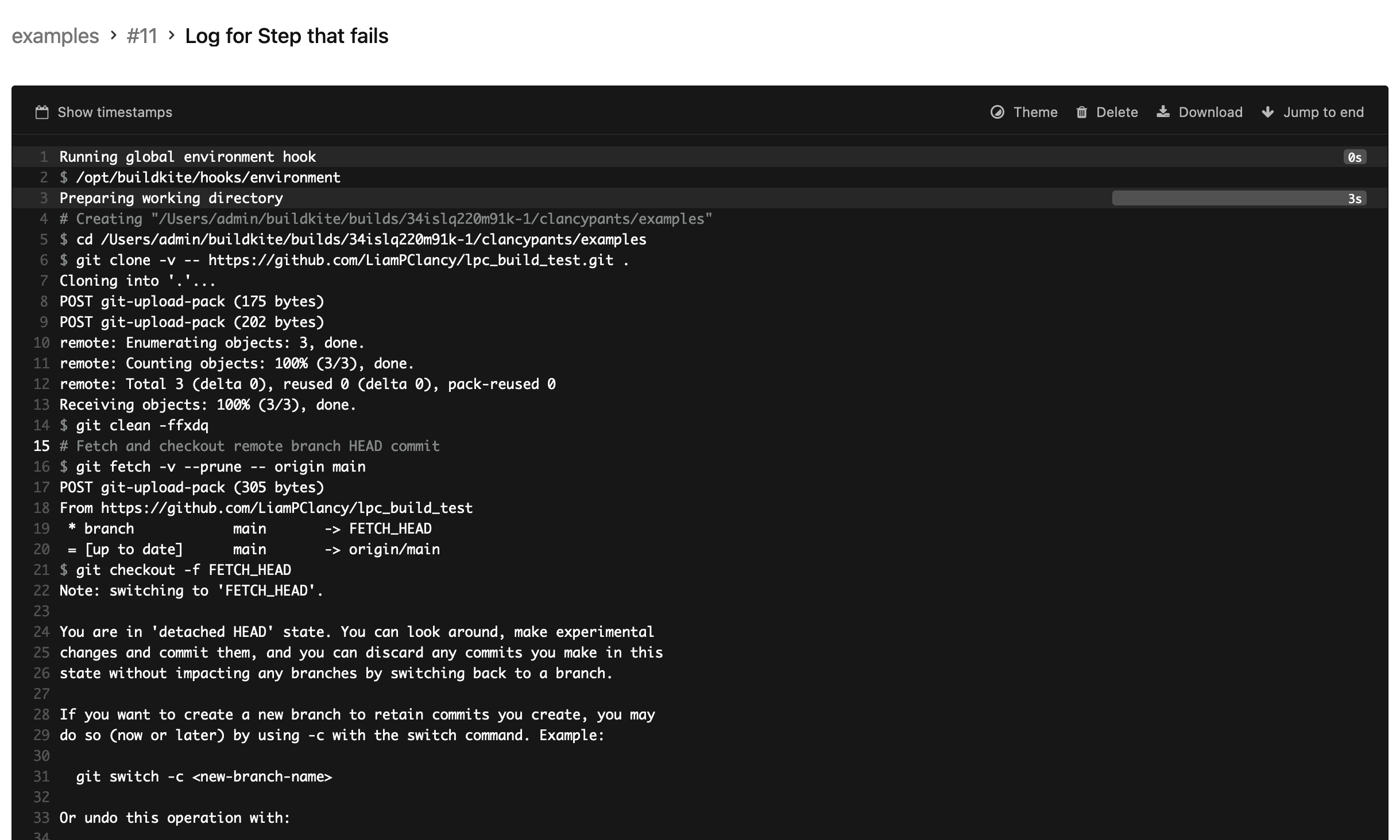Full job logs view