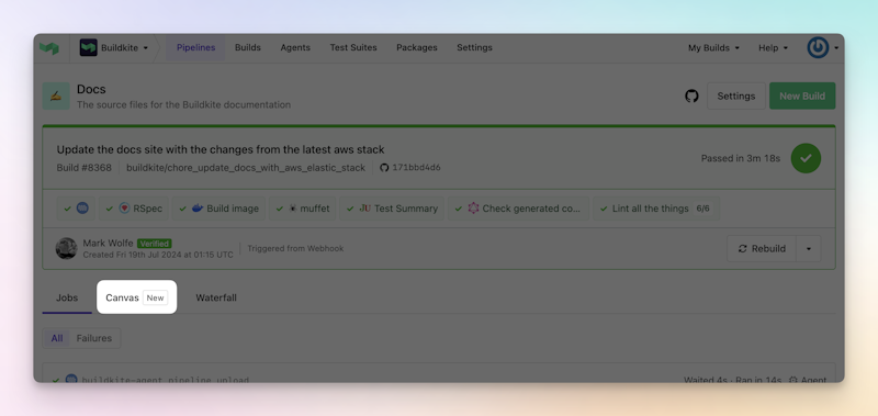 The canvas tab is highlighted on a build page.