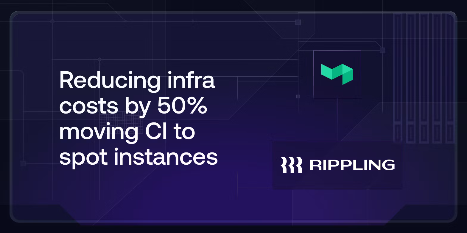 Buildkite presenter Mike Morgan with Rippling team members discussing reducing infrastructure cost through moving CI to AWS spot instances