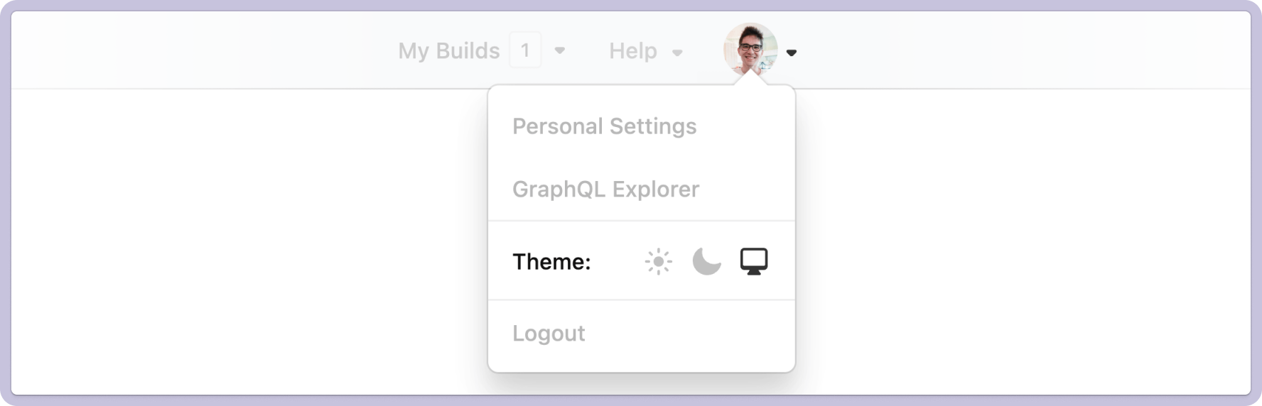 Theme control highlighted in user menu