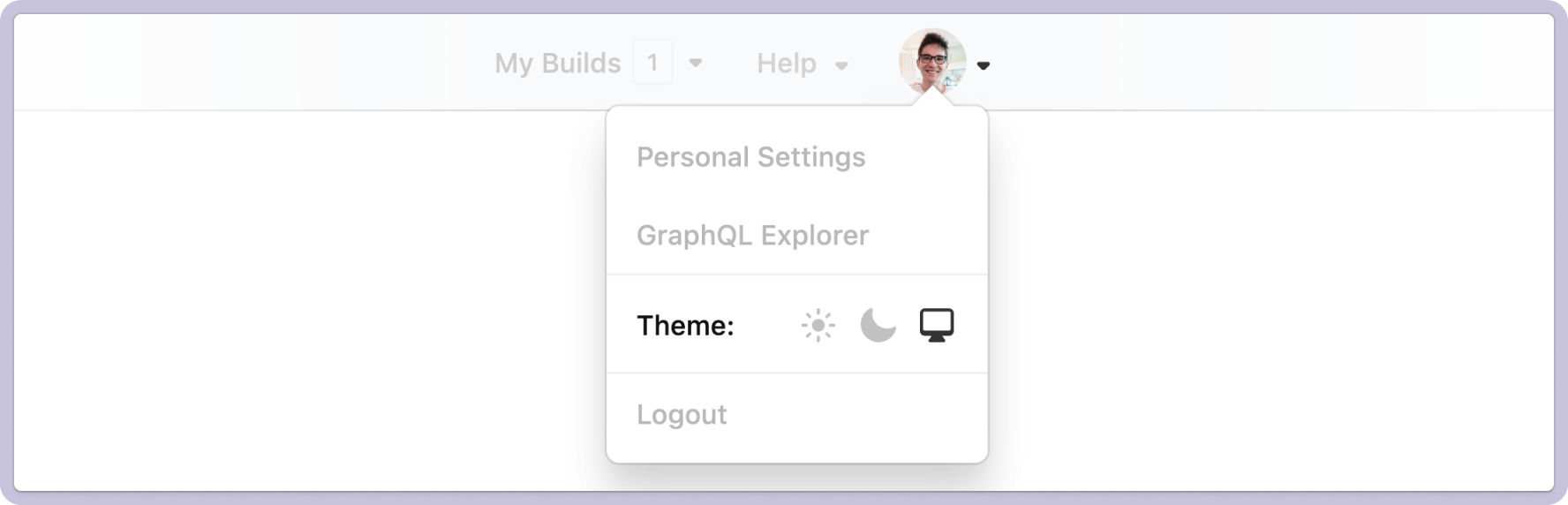 Theme control highlighted in user menu