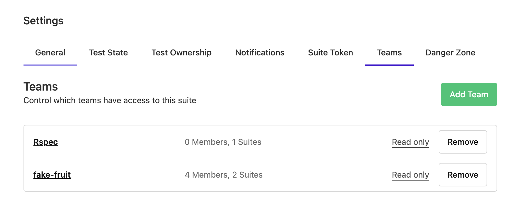 Team management page in suite settings