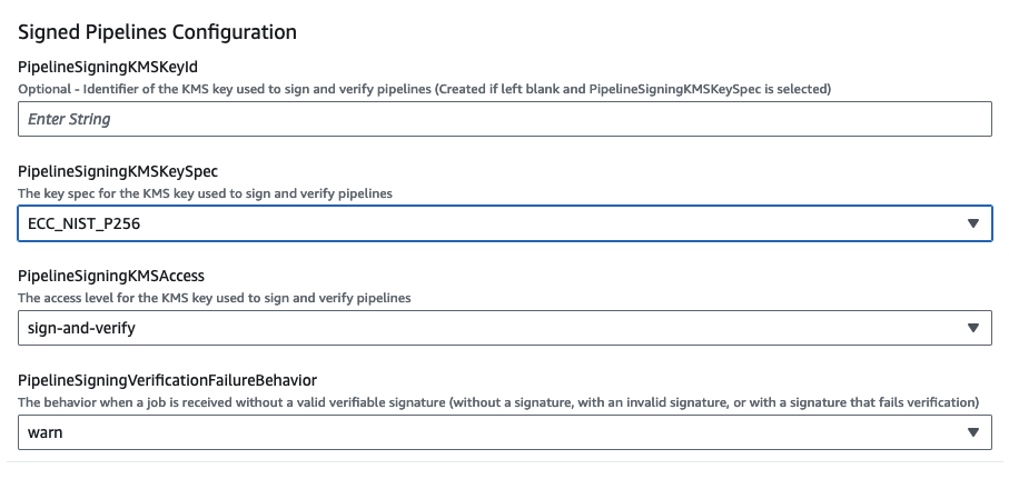 signed pipeline settings