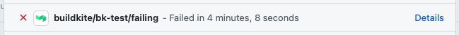 A GitHub commit status with running duration