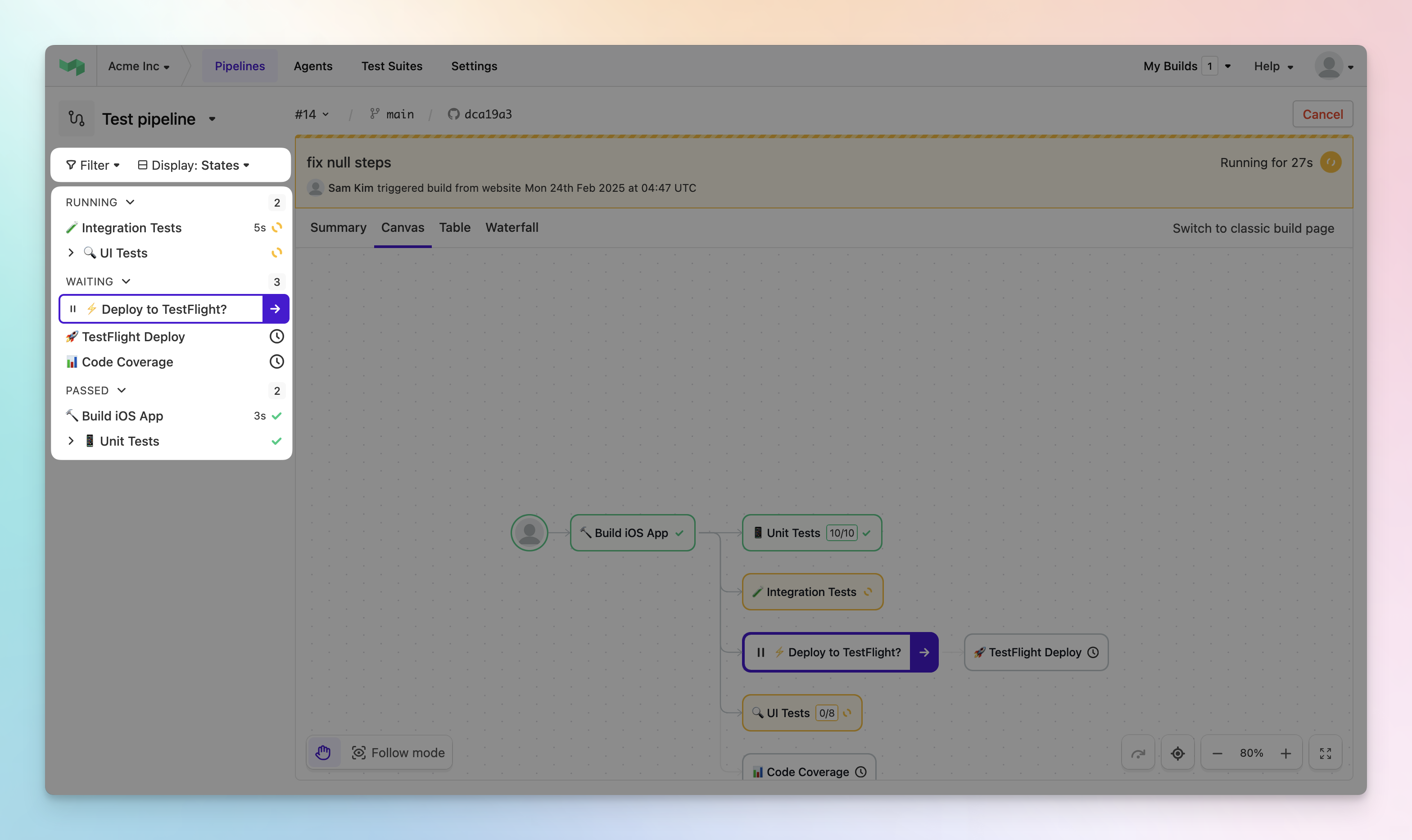Sidebar with filters highlighted on the build page