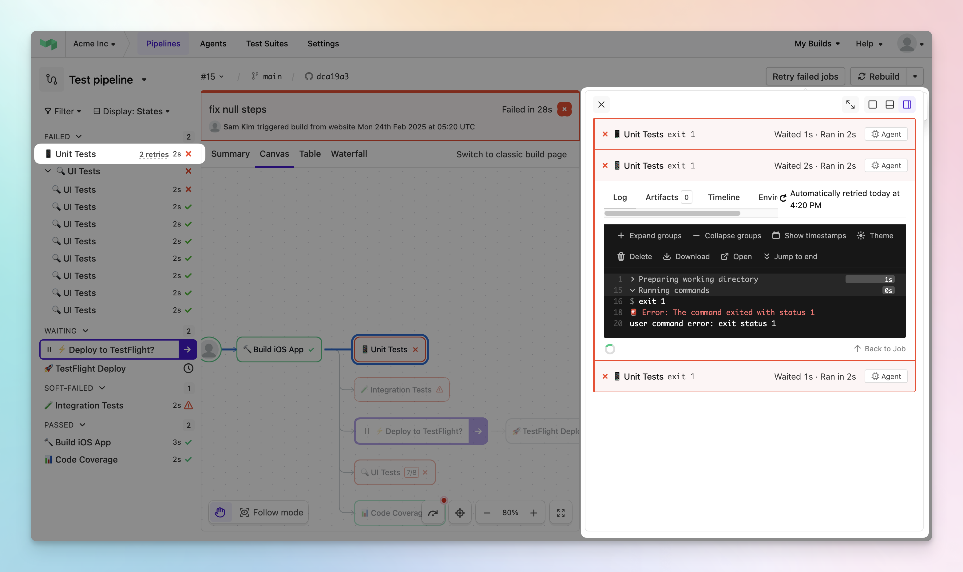 Easier viewing of retried steps