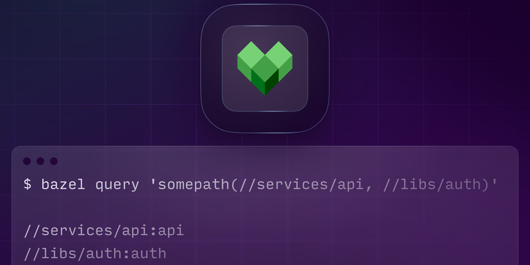 An image of a the Bazel logo and a terminal window showing a Bazel query command.