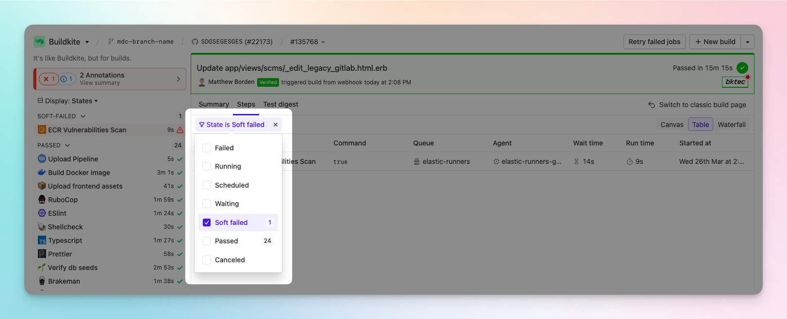 Filter has moved to under the steps view and allows filtering on waterfall