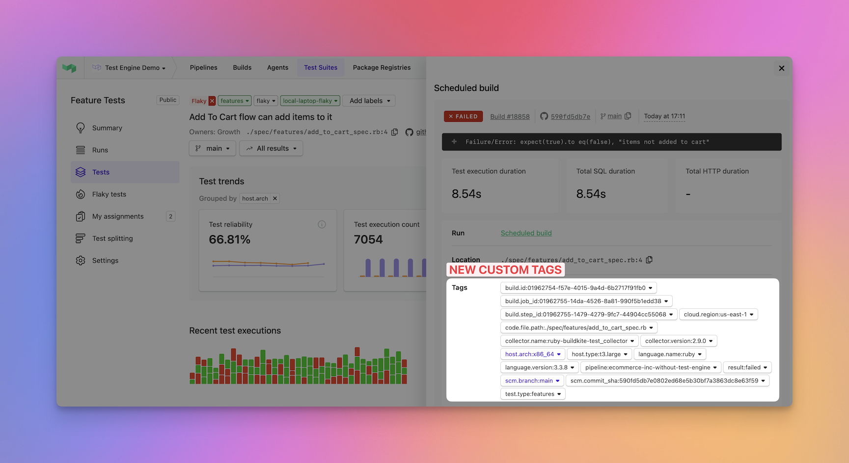 Screenshot of tags on a test execution