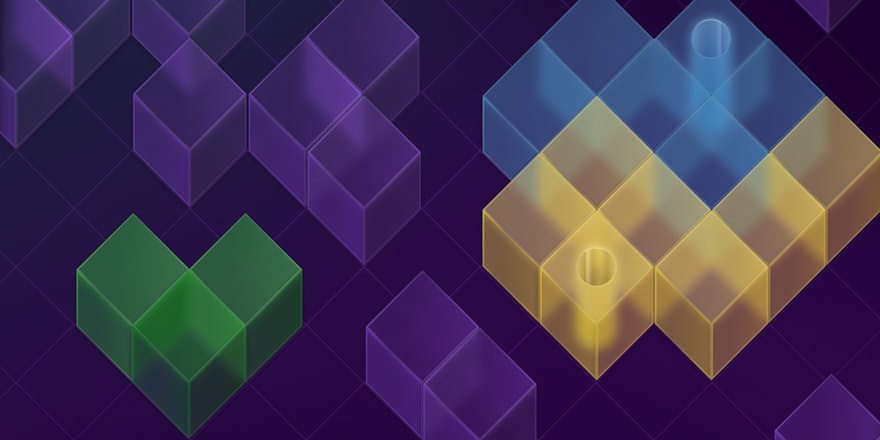 A stylized representation of the Bazel and Python logos in a Tetris-like configuration.
