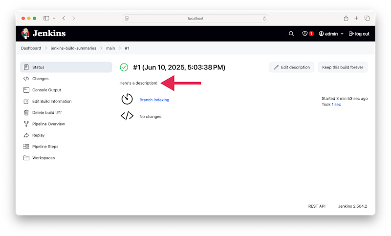 A screenshot of the Jenking UI showing a custom build description.