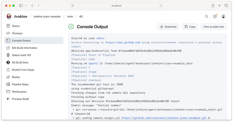 A screenshot of a Jenkins build