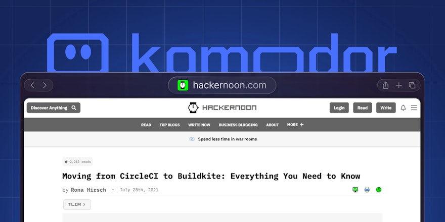 A browser showing the blog post from Komodor on Hackernoon
