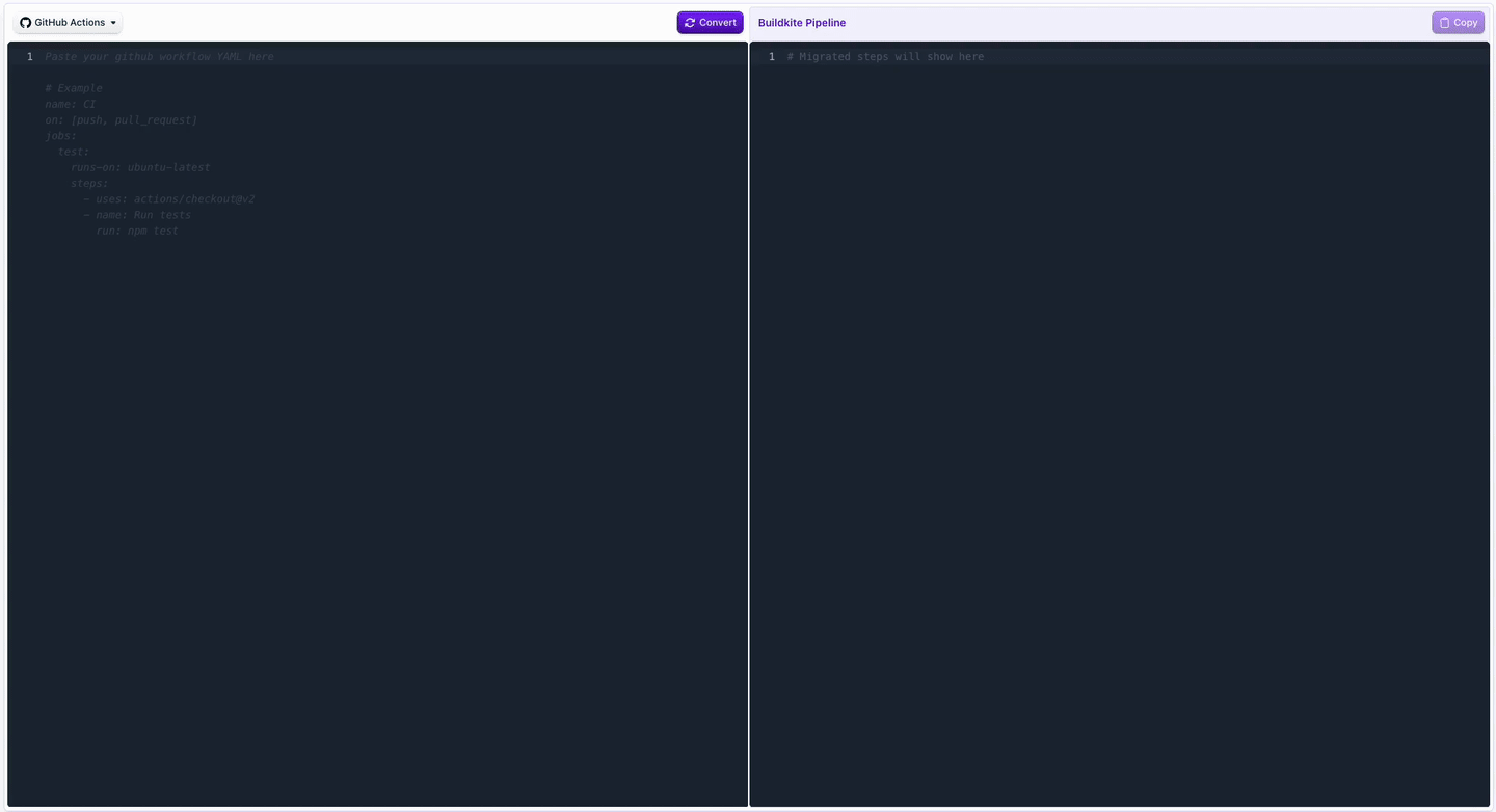 Convert a GitHub Actions workflow to a Buildkite pipeline