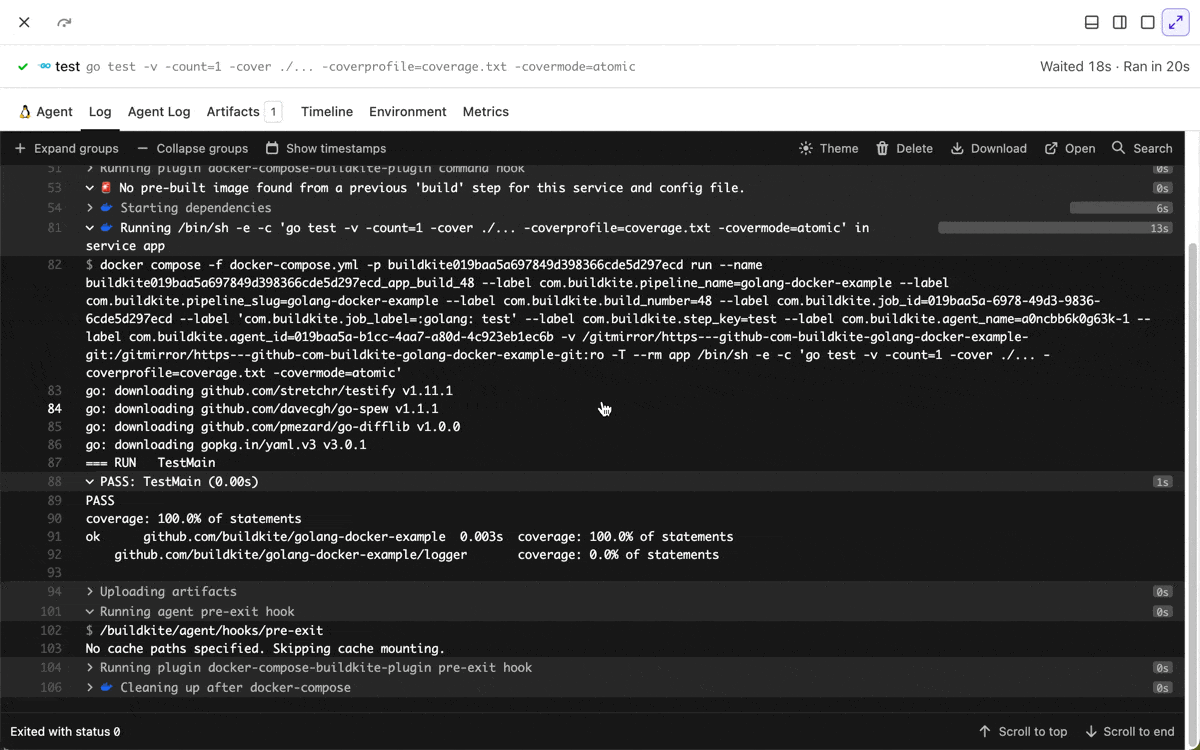 Multi-line selection in job logs