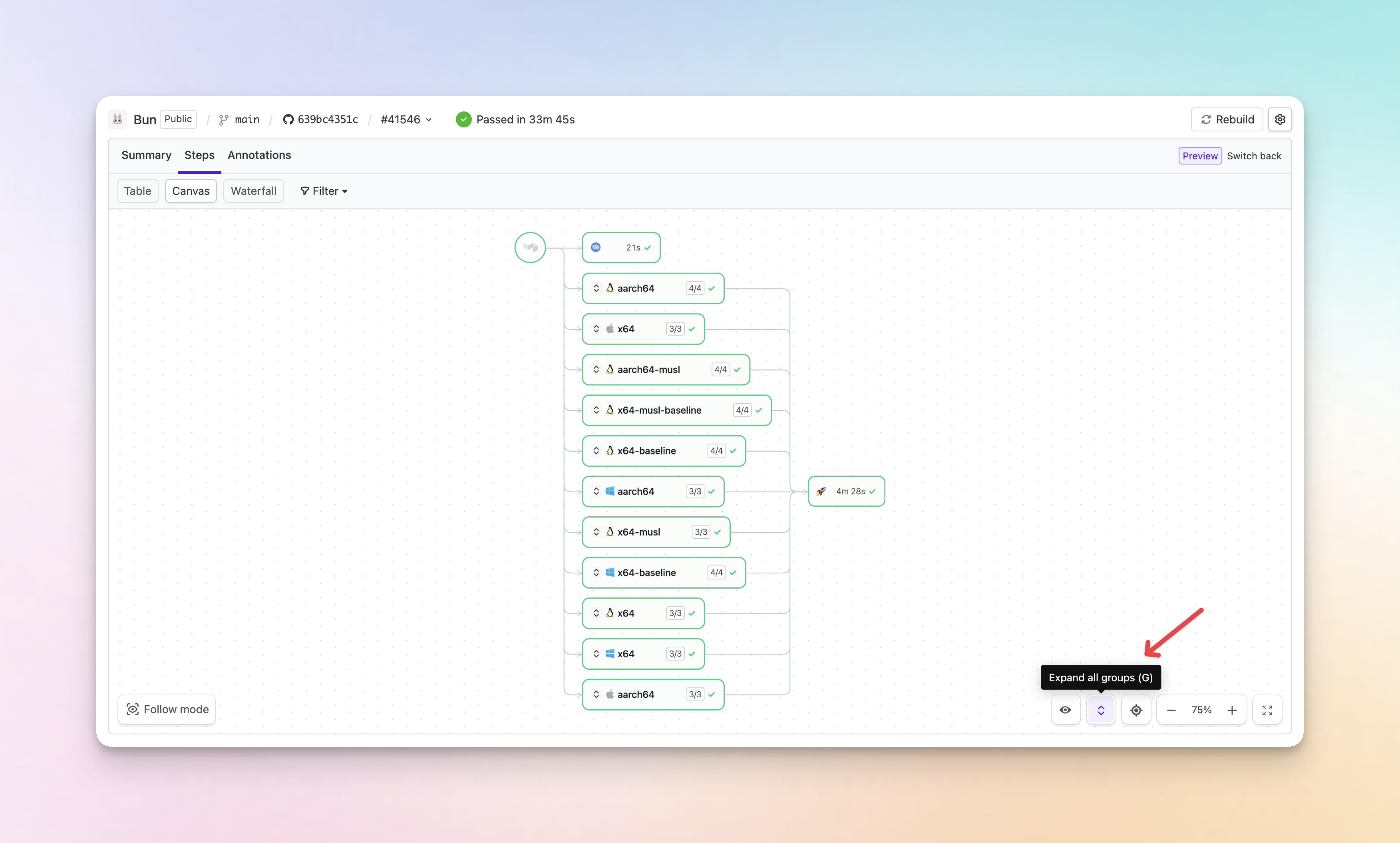 Collapsed group steps on the build canvas