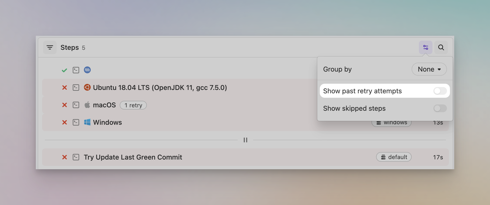 Show past retry attempts display option