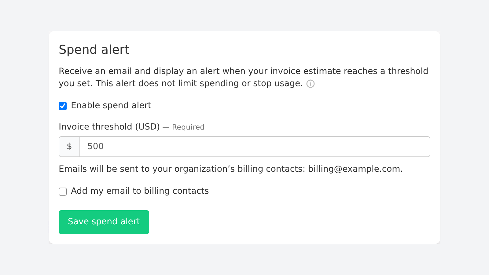 Setting a $500 spend alert