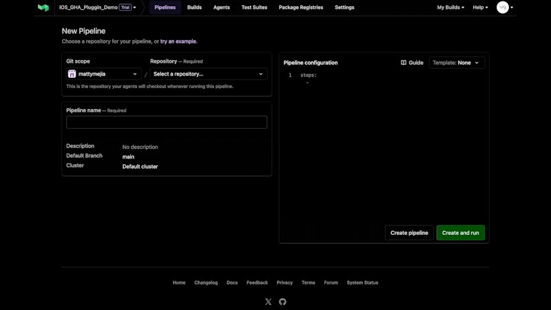 A screen recording of creating a GitHub Actions pipeline