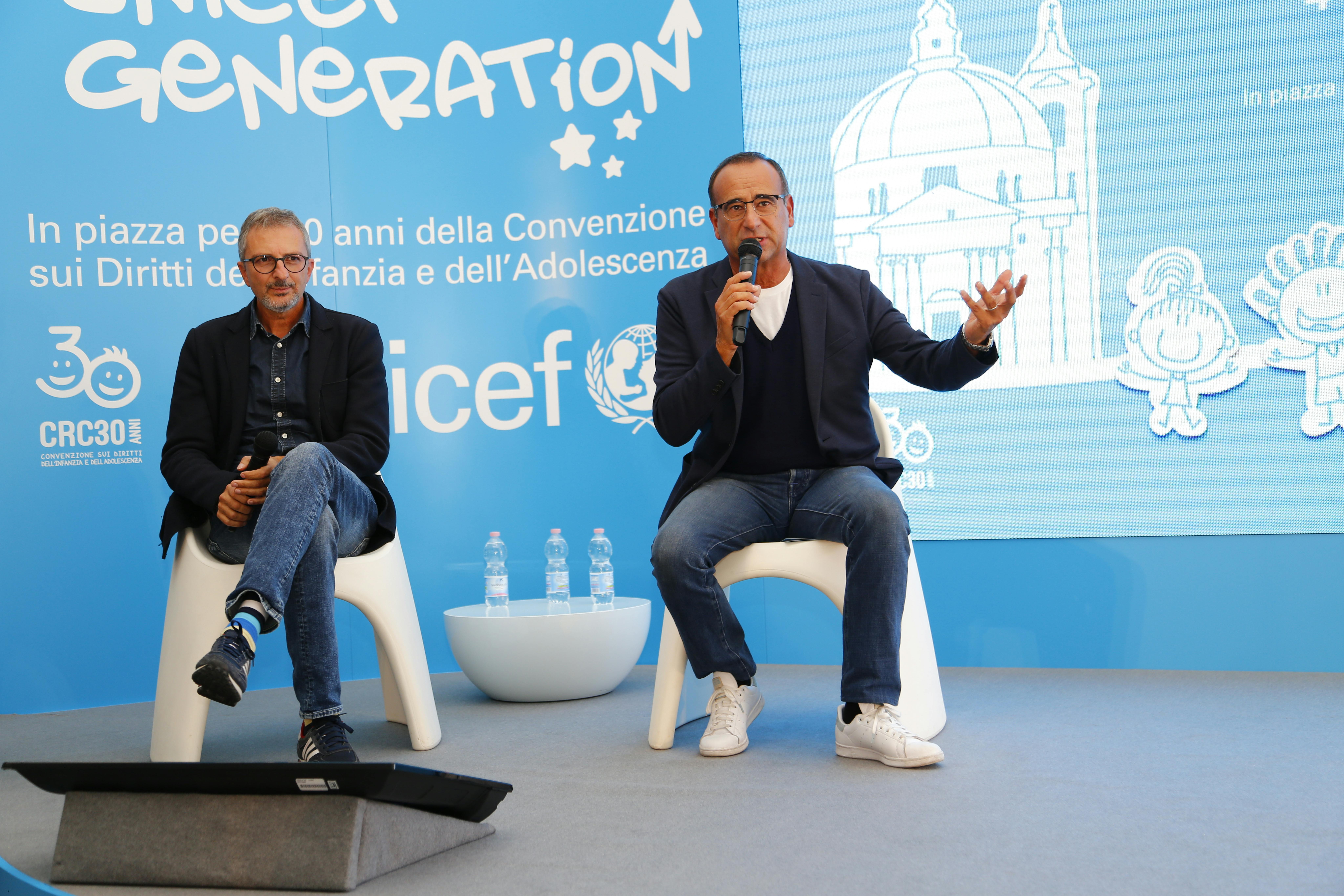 Carlo Conti, testimonial UNICEF, interviene durnate l'evento "UNICEF Generation"