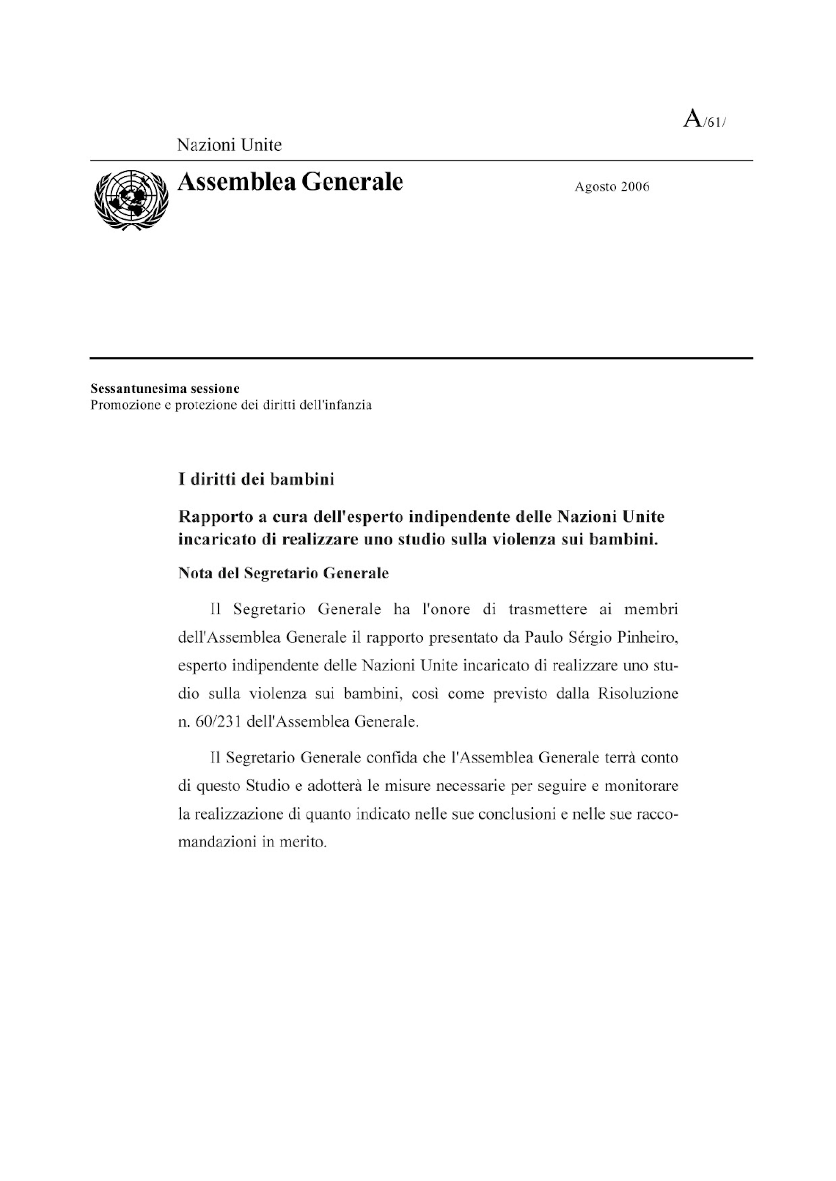 Rapporto ONU sulla violenza sui bambini