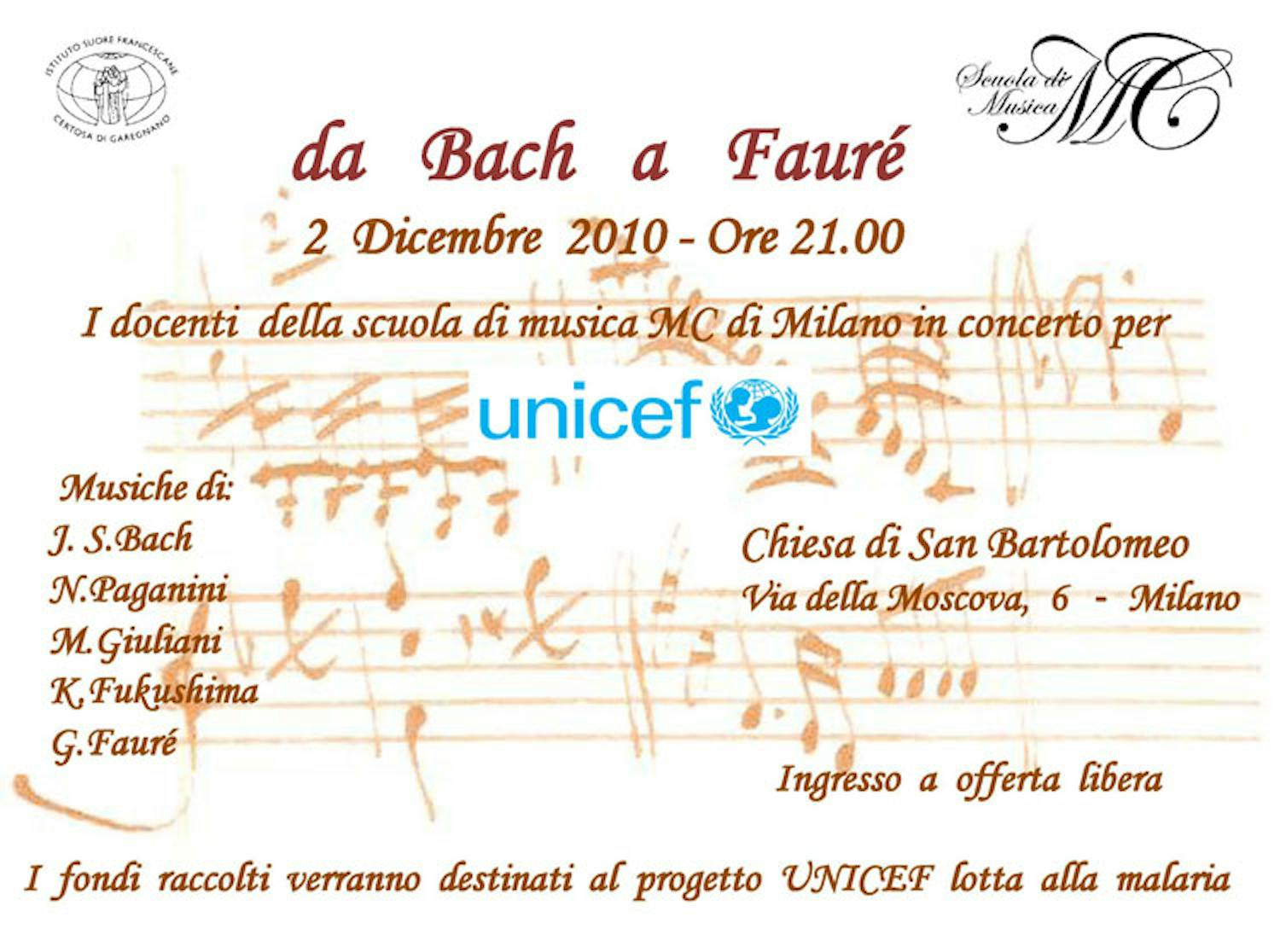 Milano, in concerto per l'UNICEF da Bach a Fauré 