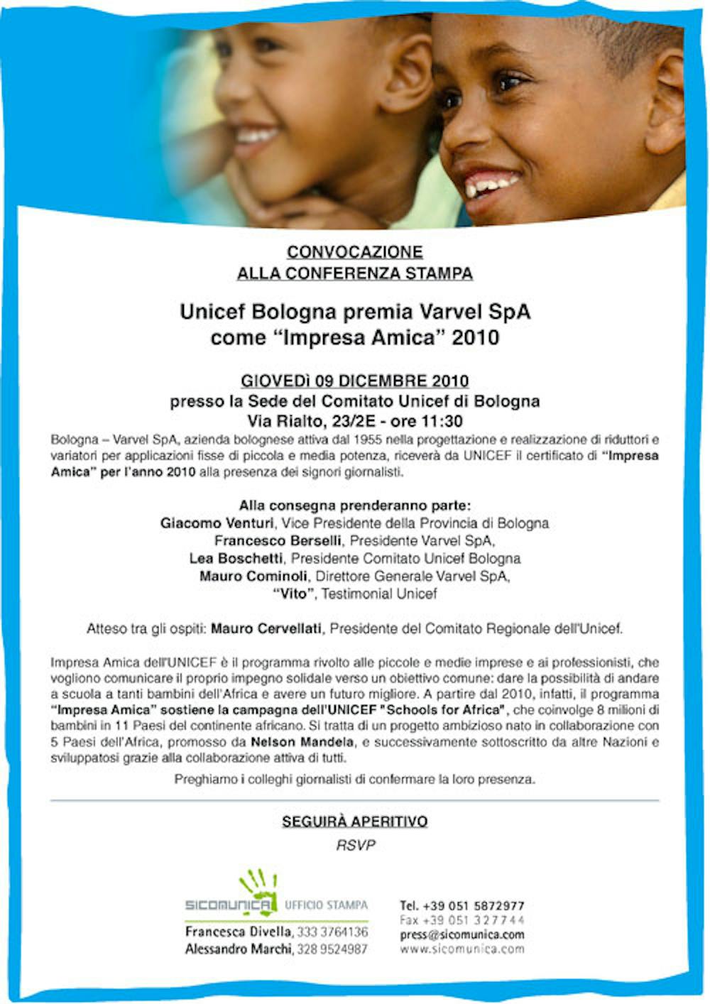 Bologna, l'UNICEF premia Varvel 
