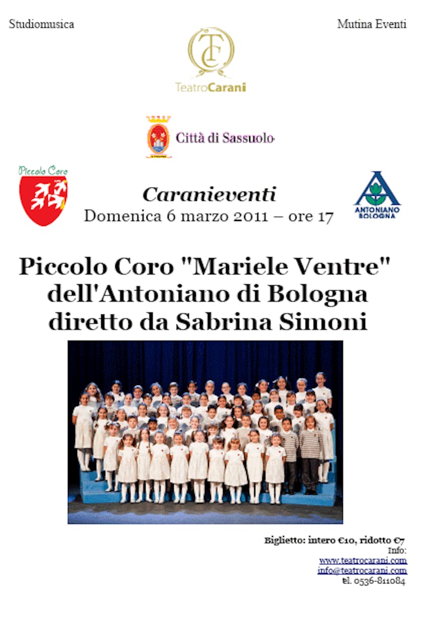 Al Teatro Carani di Sassuolo il Piccolo Coro dell'Antoniano di Bologna in concerto