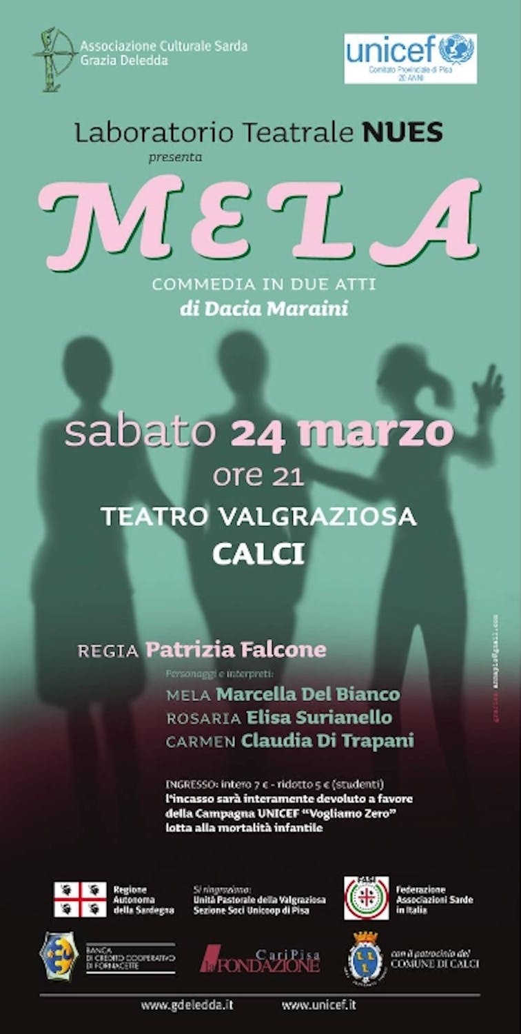 A Pisa lo spettacolo teatrale Mela di Dacia Maraini