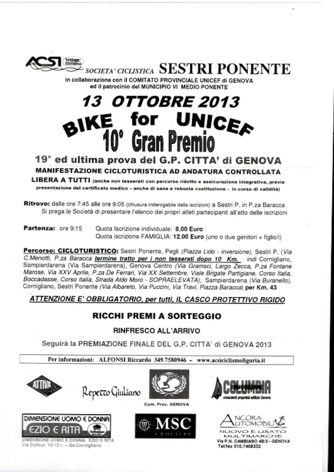 Genova: decima edizione per il Bike for UNICEF