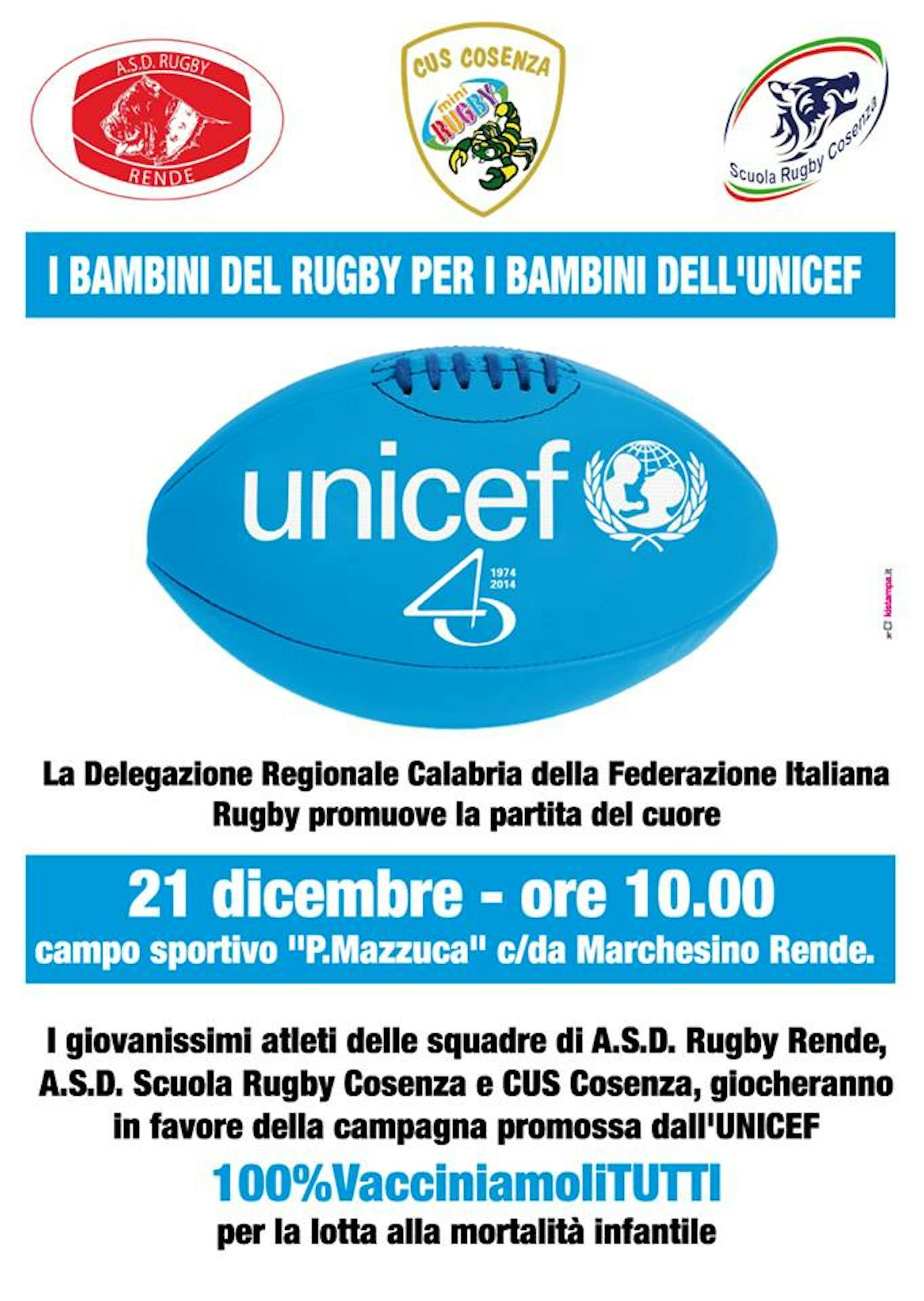 Cosenza: i bambini del Rugby per i bambini dell'UNICEF