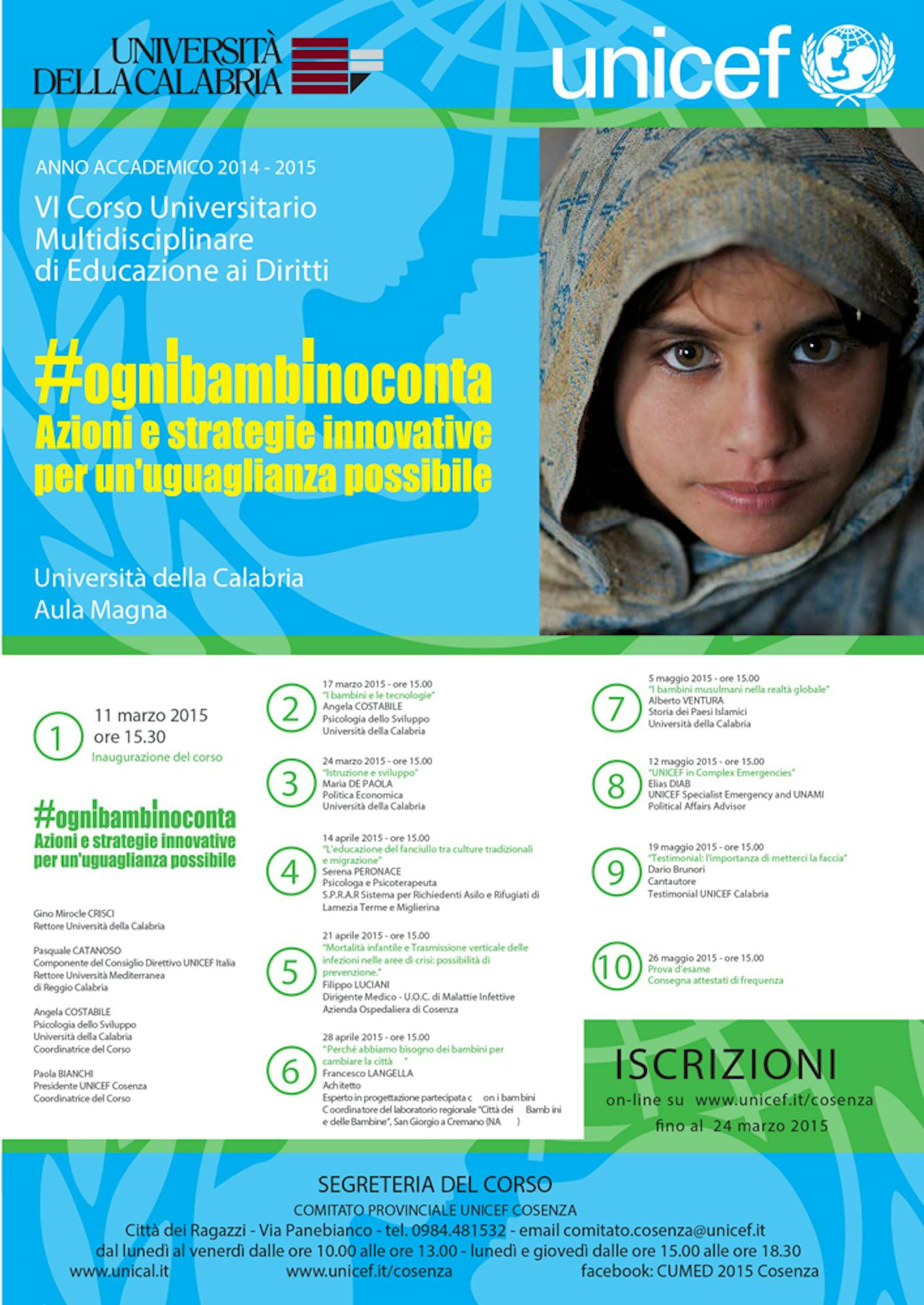 Al via il Corso Multidisciplinare UNICEF 2015 all’Università della Calabria