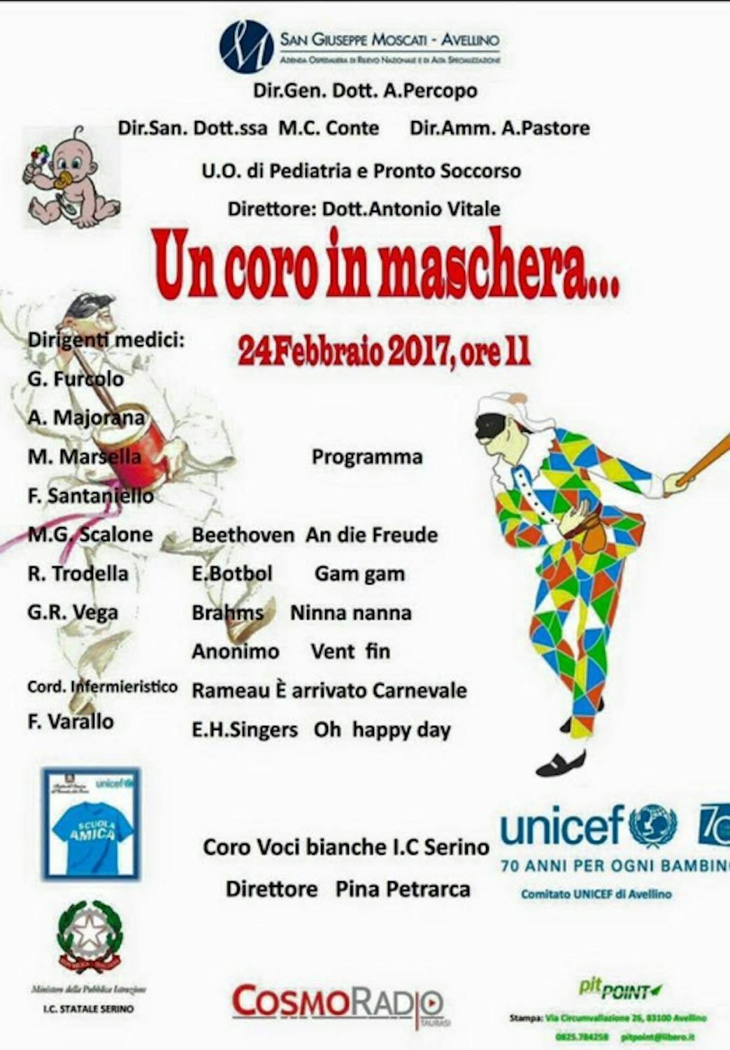 Un Coro in Maschera per i bambini del reparto pediatrico dell'Ospedale San Giuseppe Moscati di Avellino 