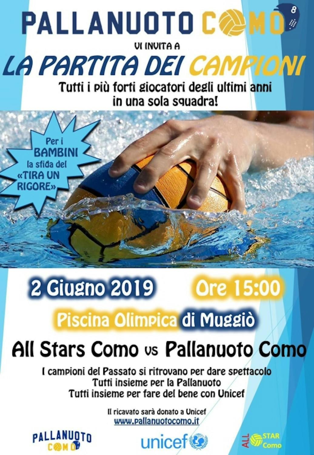 All Star Match il 2 giugno a Muggiò:  la pallanuoto di Como sostiene la Campagna UNICEF 