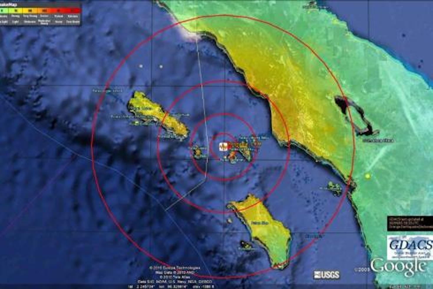 Mappa del terremoto al largo di Sumatra (Indonesia) - ©www.directrelief.org