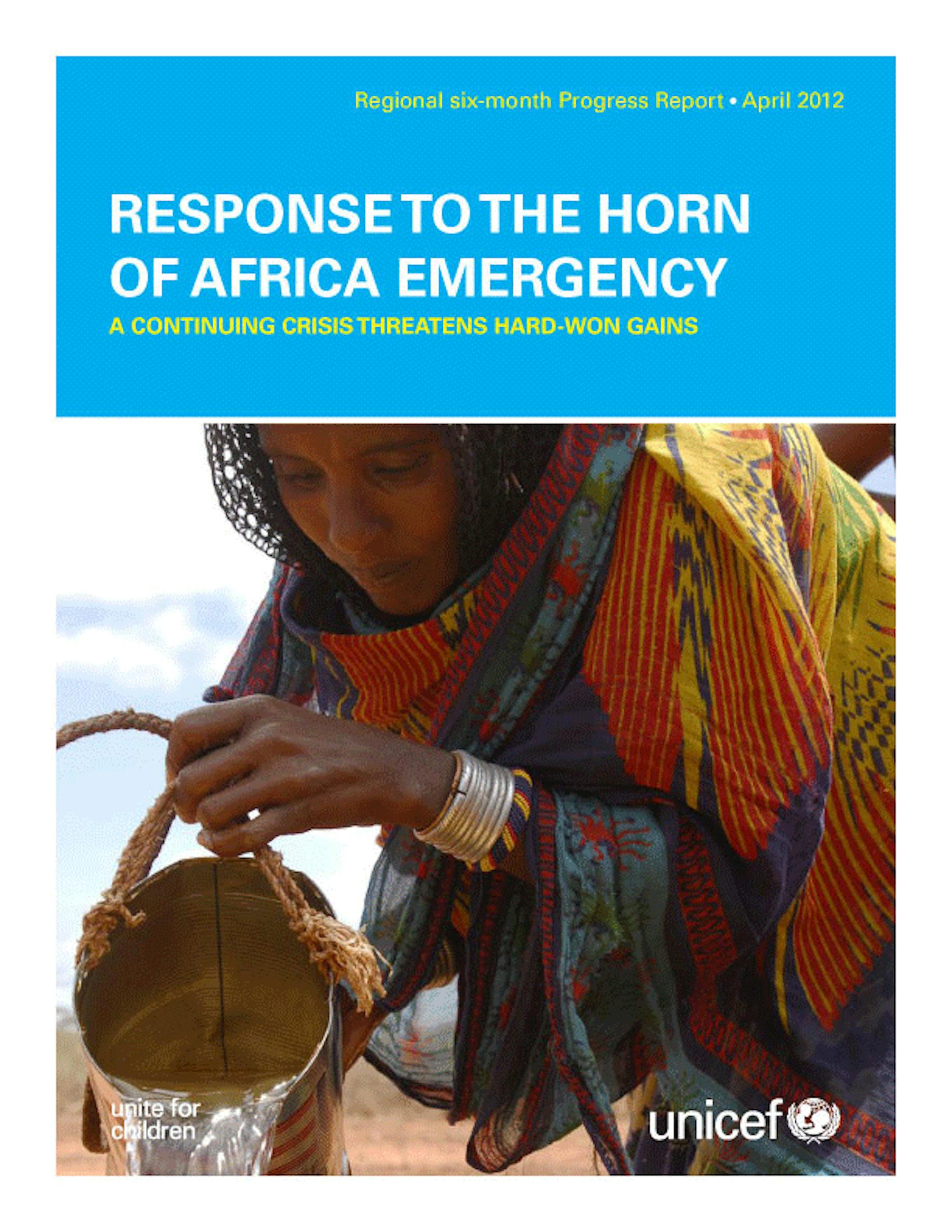 Copertina del rapporto UNICEF ''Response to the Horn of Africa Emergency''  (aprile 2012)