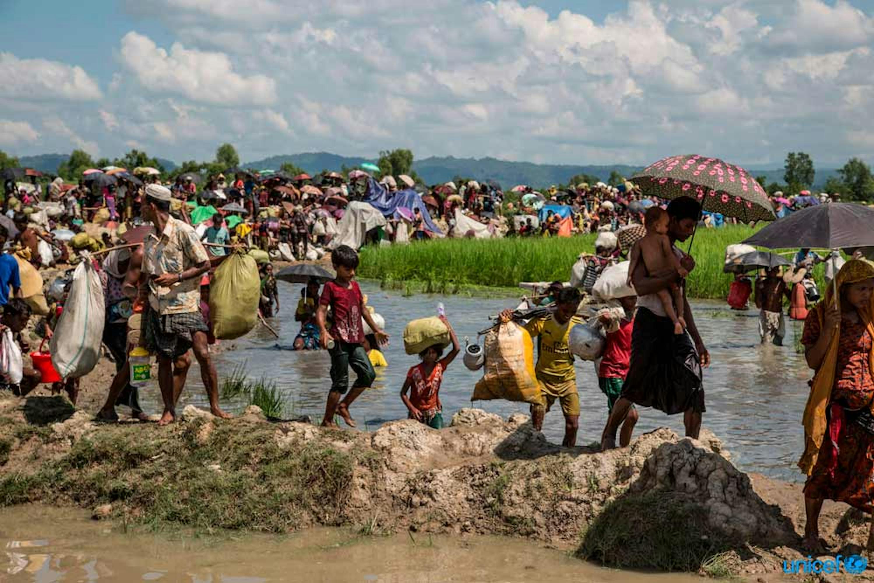 Rifugiati Rohingya attraversano il confine con il Bangladesh nel distretto di Cox's Bazar  © UNICEF/UN0136208/LeMoyne