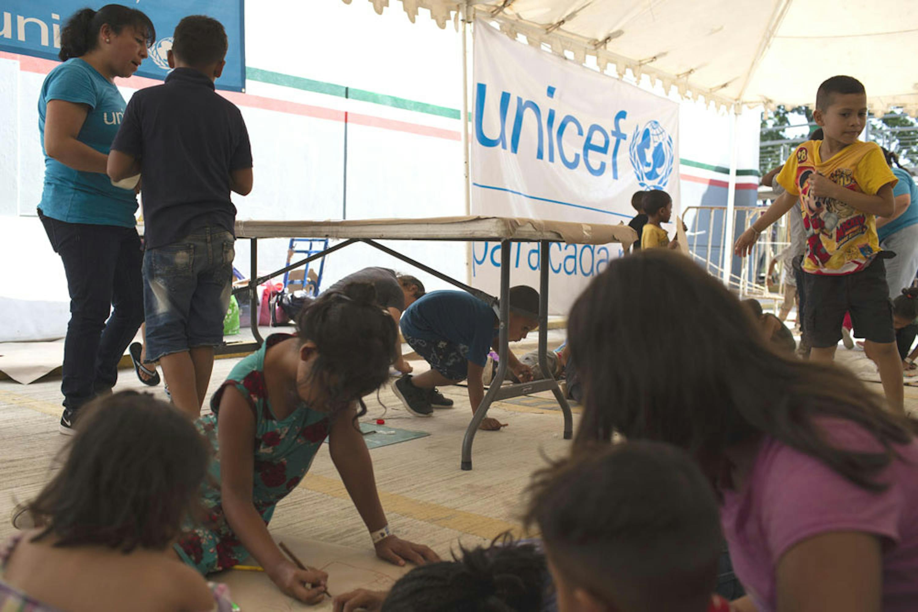 Un centro ricreativo allestito dall'UNICEF al posto di frontiera di Ciudad Hidalgo, in Messico - ©UNICEF/UN0277467/Bindra